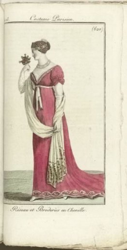 Journal des Dames et des Modes, Costume Parisien, 1805, An 13 (620) Net and Embroideries in Chenille.