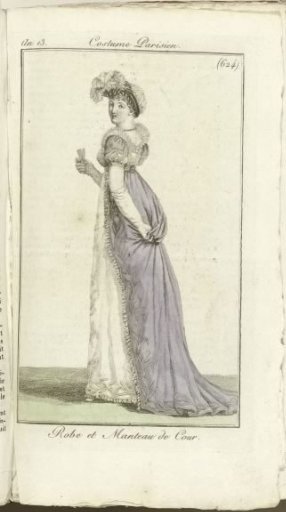 Journal des Dames et des Modes, Parisian Costume, 1805, Year 13 (624) Robe and Court Mantle