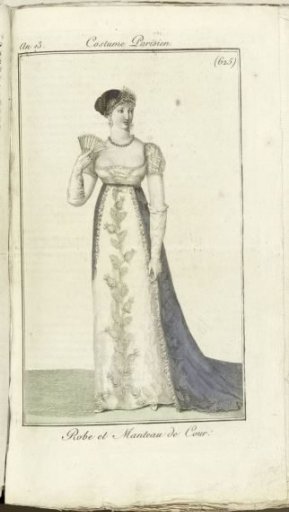 Journal des Dames et des Modes, Parisian Costume, 1805, Year 13 (625) Robe and Court Mantle.