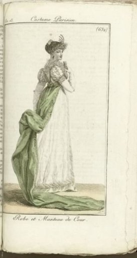 Journal des Dames et des Modes, Parisian Costume, 1805, Year 13 (632) Robe and Court Mantle