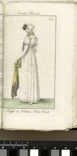 Journal des Dames et des Modes, Parisian Costume, 1805, Year 13 (634) Clusters of Violets. Round Robe.