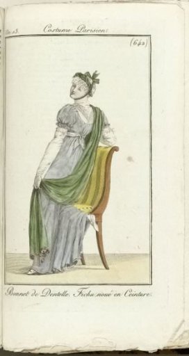 Journal des Dames et des Modes, Parisian Costume, 1805, Year 13 (642) Lace Bonnet...