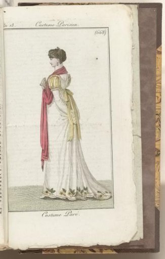 Journal des Dames et des Modes, Parisian Costume, 1805, Year 13 (668) Ornate Costume.