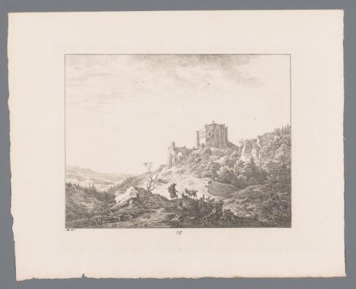 View of a ruin and a shepherd