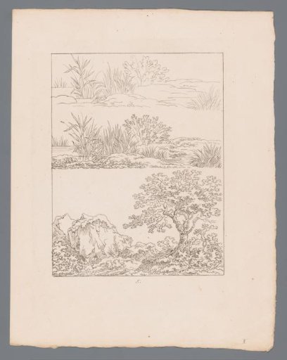 Two banks and a representation of a rocky landscape with a tree