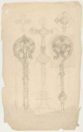 Crucifix and two finials for a staff