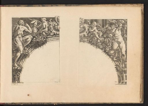Decorated arch with putti and a garland of fruit