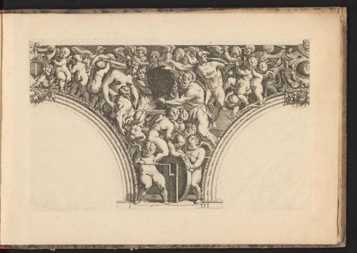 Vulcanus and putti forging arrows by order of Venus