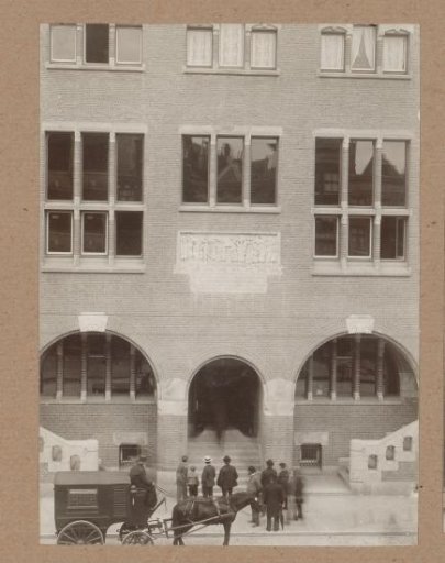 Entrance at the Damrak of the Beurs van Berlage in Amsterdam