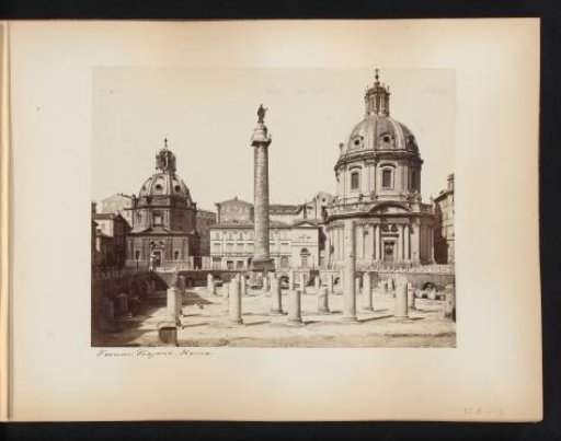View of the Forum of Trajan in Rome, with the Column of Trajan and the churches Santissimo Nome di Maria and Santa Maria di Loreto, Italy
