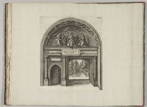 Triumphal arch with the Three Graces before the palace, 1582