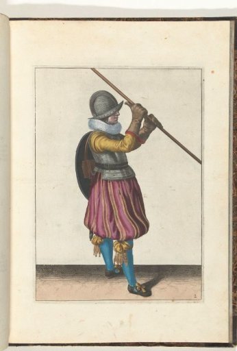 The Exercise with Shield and Spear: The Soldier with the Spear Slanted in Both Hands and the Shield on His Back (No. 2), 1618