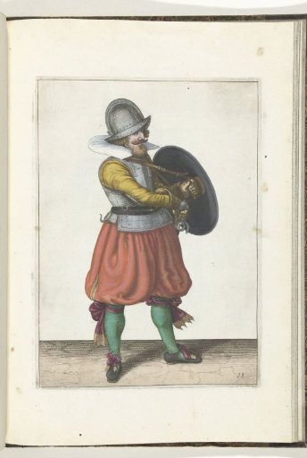 The Exercise with Shield and Spear: The Soldier Draws His Rapier from Behind His Shield (No. 18), 1618