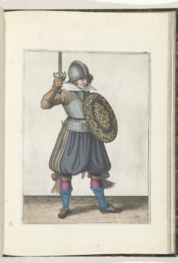 The Exercise with Shield and Spear: The Soldier Presents His Rapier with the Hand Not Higher Than His Face (No. 19), 1618