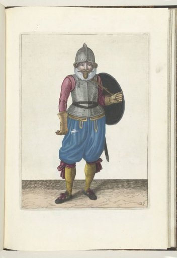 The exercise with shield and spear: the soldier returning the shield to his back with his left arm (no. 26), 1618