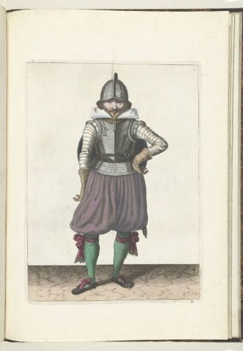 The exercise with shield and spear: the soldier standing at rest with the shield on his back (no. 27), 1618