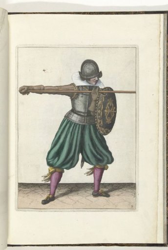 The Exercise with Shield and Spear: The Soldier Brings the Spear into Position in Three Times, Third Movement with the Spear Straight Forward (No. 9), 1618