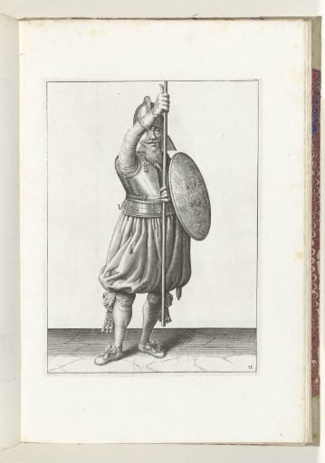 The exercise with shield and spear: the soldier brings the spear back into the resting position in three beats, second movement (no. 11), 1618