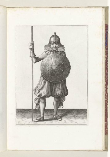 The exercise with shield and spear: the soldier brings the spear back into the resting position in three beats, third movement (no. 12), 1618