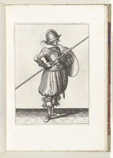 The exercise with shield and spear: the soldier brings the spear into position to be dragged in two beats, first movement (no. 13), 1618
