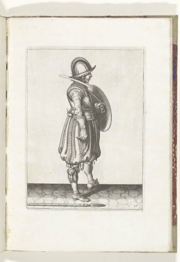 The exercise with shield and spear: the soldier ready with the shield and the spear on the ground next to his right foot (no. 17), 1618