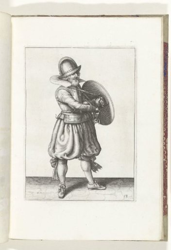 The exercise with shield and spear: the soldier draws his rapier from behind his shield (no. 18), 1618