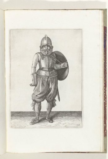 The exercise with shield and spear: the soldier returns the shield to his back with his left arm (no. 26), 1618
