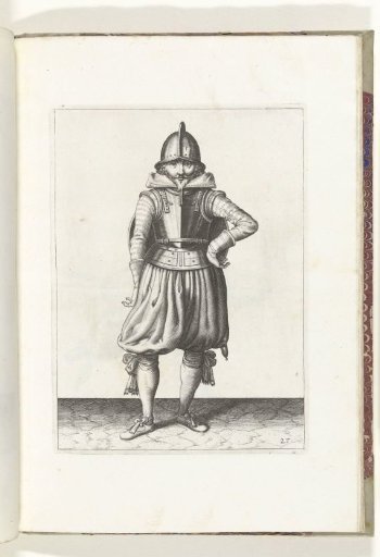 The exercise with shield and spear: the soldier standing at rest with the shield on his back (no. 27), 1618