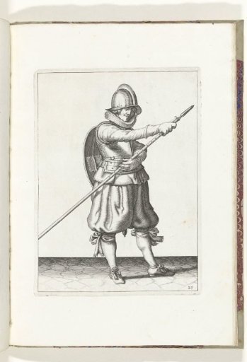 The exercise with shield and spear: the soldier brings the spear back into position with two hands (no. 29), 1618