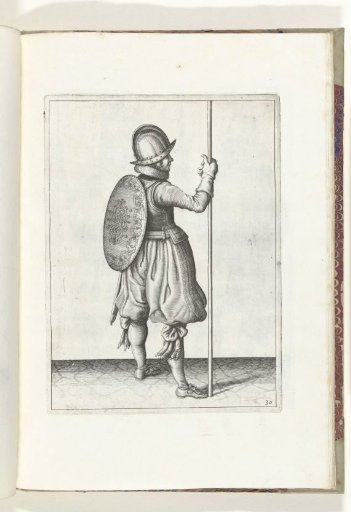The exercise with shield and spear: the soldier standing with the spear resting on the ground next to his right foot (no. 30), 1618