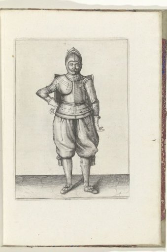 The exercise with targe and rapier: the soldier at rest with the targe on his back (no. 1), 1618