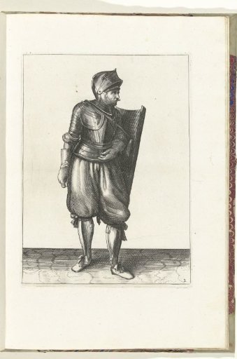 The exercise with targe and rapier: the soldier moves the targe from his back over his left shoulder (no. 2), 1618