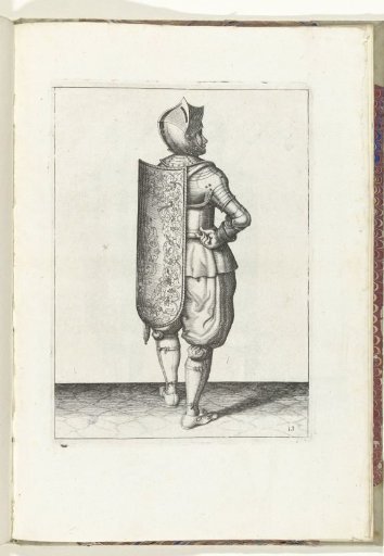 The exercise with targe and rapier: the soldier hangs the targe back on his back (no. 13), 1618