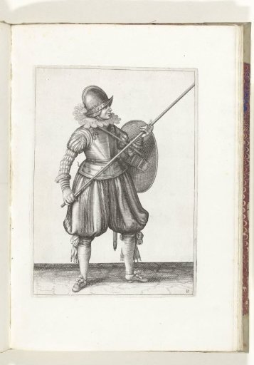 The exercise with shield and spear: the soldier brings the spear into position in three beats, second movement (no. 8), 1618