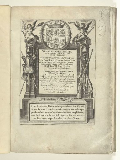 Title page for Jacob de Gheyn's Wapenhandelinghe van Roers Musquetten ende spiessen, 1607