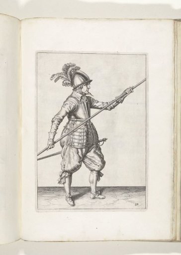 Soldier thrusting his pike forward by transferring his right hand from the point to the butt of the weapon (no. 23), ca. 1600