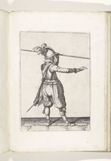 Soldier carrying his pike with his left hand above his left shoulder, his right hand extended forward (no. 28), ca. 1600