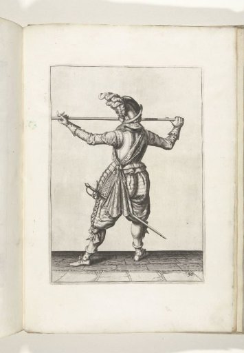 Soldier, seen from the back, carrying his pike with both hands horizontally at nose height, his right hand at the butt of the weapon, his face turned to the right (no. 30), ca. 1600