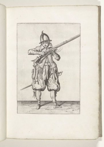 Soldier blowing powder from his musket (no. 19), ca. 1600