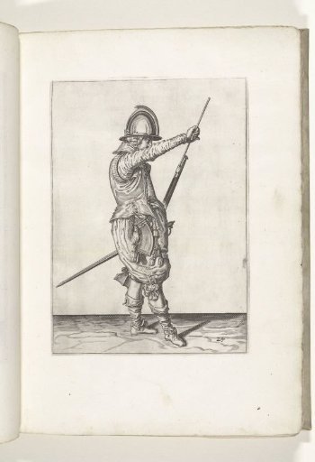 Soldier taking his ramrod from the holder beneath the barrel of his musket (no. 24), ca. 1600