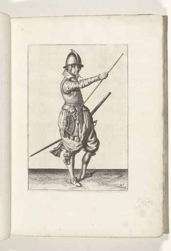 Soldier with a musket sliding his right hand toward the end of his ramrod (no. 25), ca. 1600