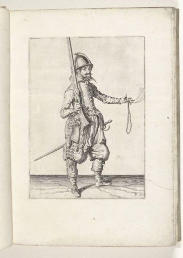 Soldier holding his musket upright with his right hand, his left hand open to receive the weapon (no. 3), ca. 1600