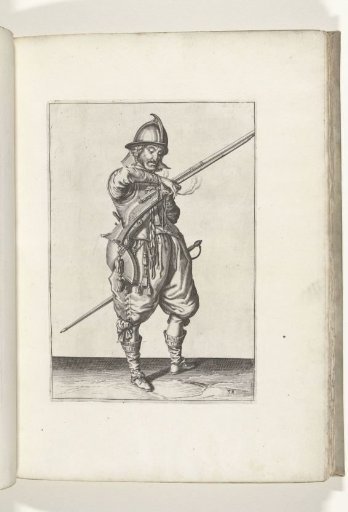 Soldier on guard with a musket taking hold of his match (no. 38), ca. 1600
