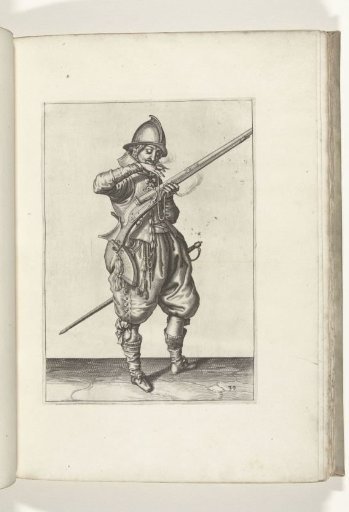 Soldier on guard with a musket bringing his match to his mouth to blow it clean (no. 39), ca. 1600