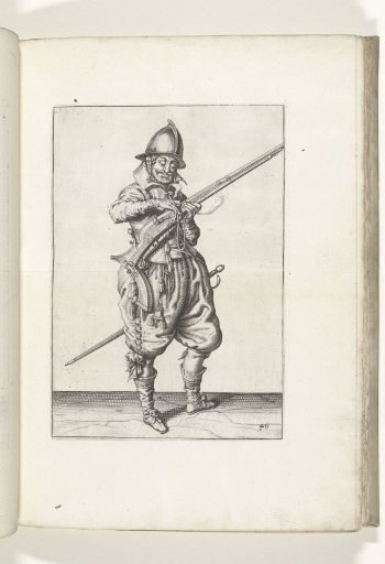 Soldier on guard pressing his match onto the cock of his musket (no. 40), ca. 1600