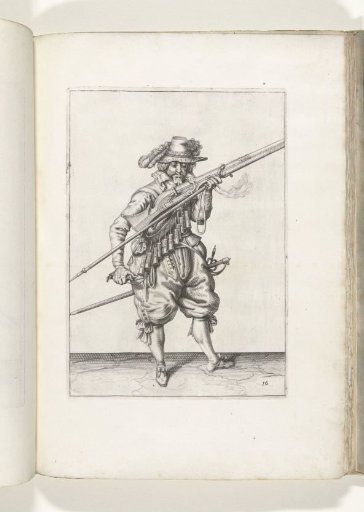 Soldier blowing sparks away from the pan of his musket (no. 16), ca. 1600