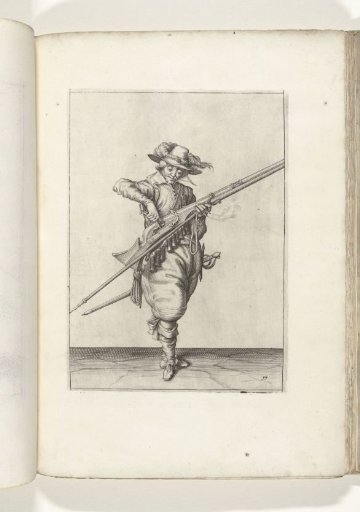 Soldier pouring powder into the pan of his musket (no. 17), ca. 1600
