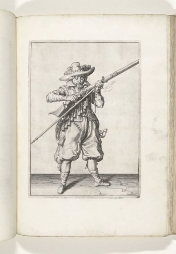 Soldier blowing powder from his musket (no. 20), ca. 1600