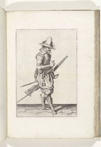 Soldier with a musket opening a powder measure (no. 23), ca. 1600