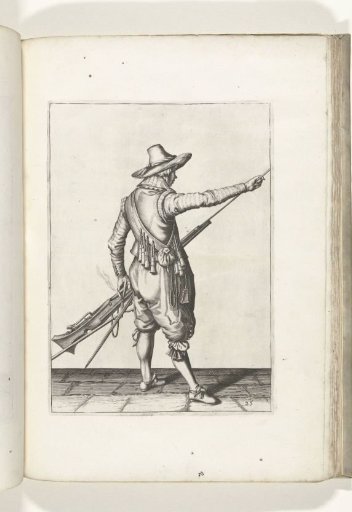Soldier removing his ramrod from the holder under the barrel of his musket (no. 25), ca. 1600